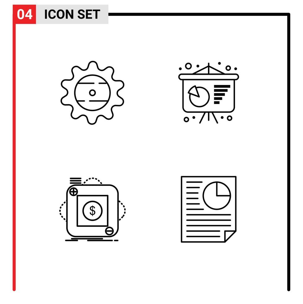 Stock Vector Icon Pack mit 4 Zeilenzeichen und Symbolen für die Präsentation von Flaschen-App-Food-Plakaten mobile editierbare Vektordesign-Elemente