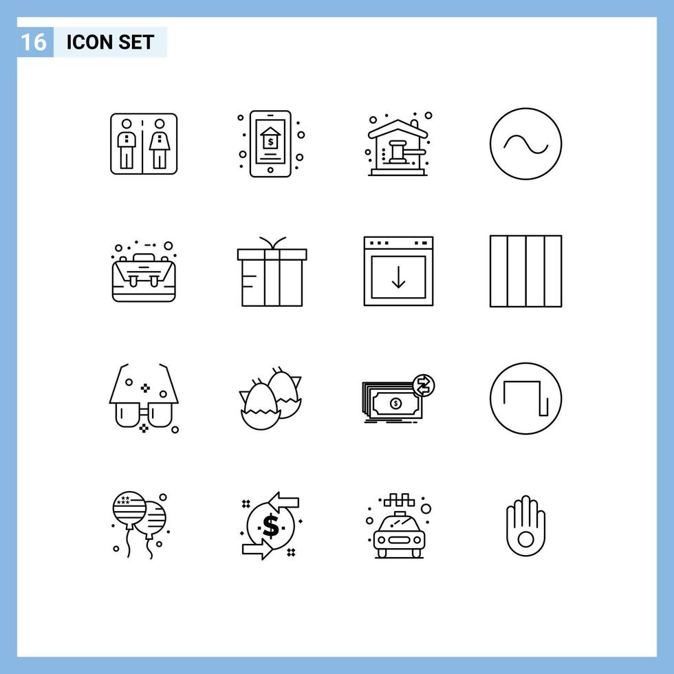 modern uppsättning av 16 konturer pictograph av väska ljud verklig egendom sinus Hem redigerbar vektor design element