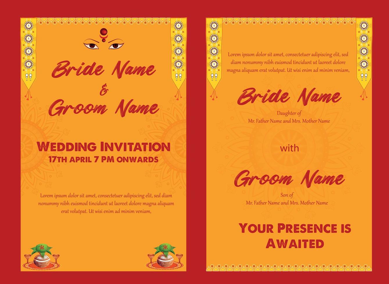 indiska bröllopsinbjudan mall vektor