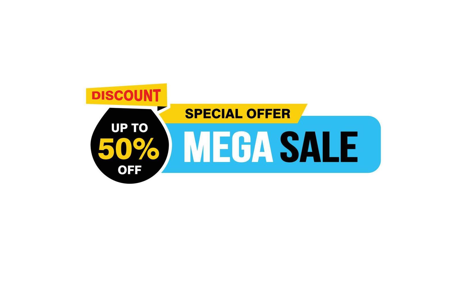 50-prozentiges Mega-Sale-Angebot, Räumung, Werbebanner-Layout mit Aufkleberstil. vektor