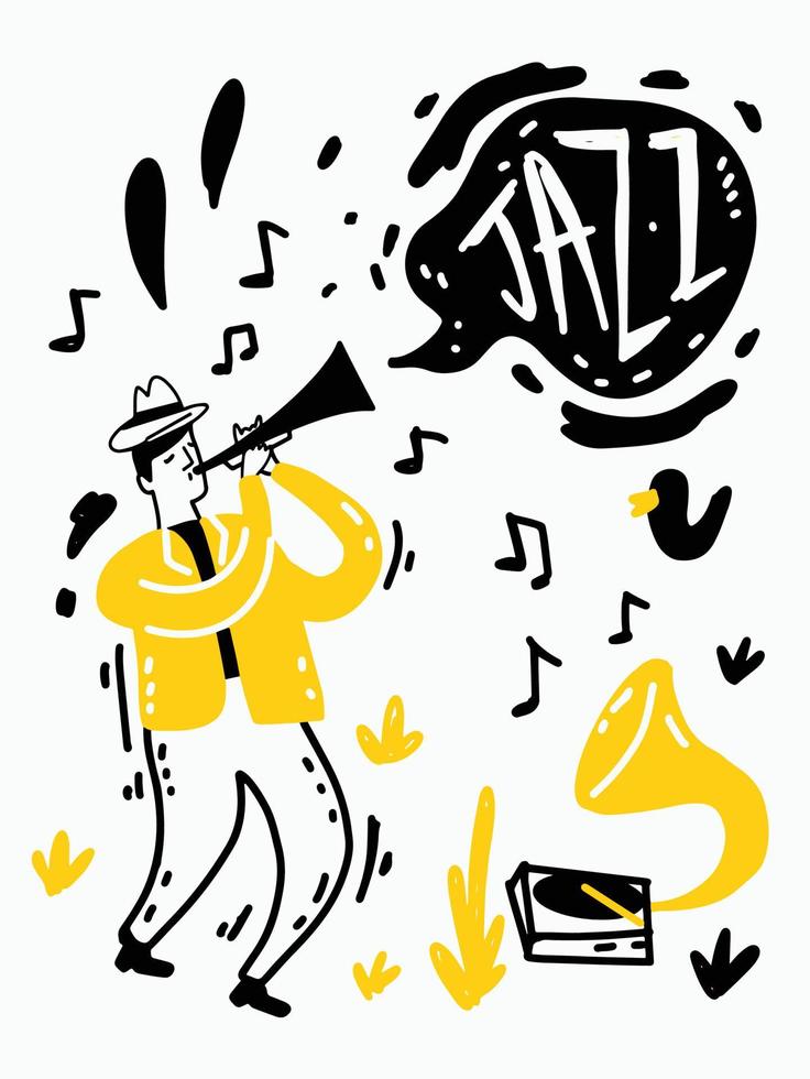 cover-poster-konzept des jazz-musikfestivals. mann spielt instrument vektorillustration. vektor