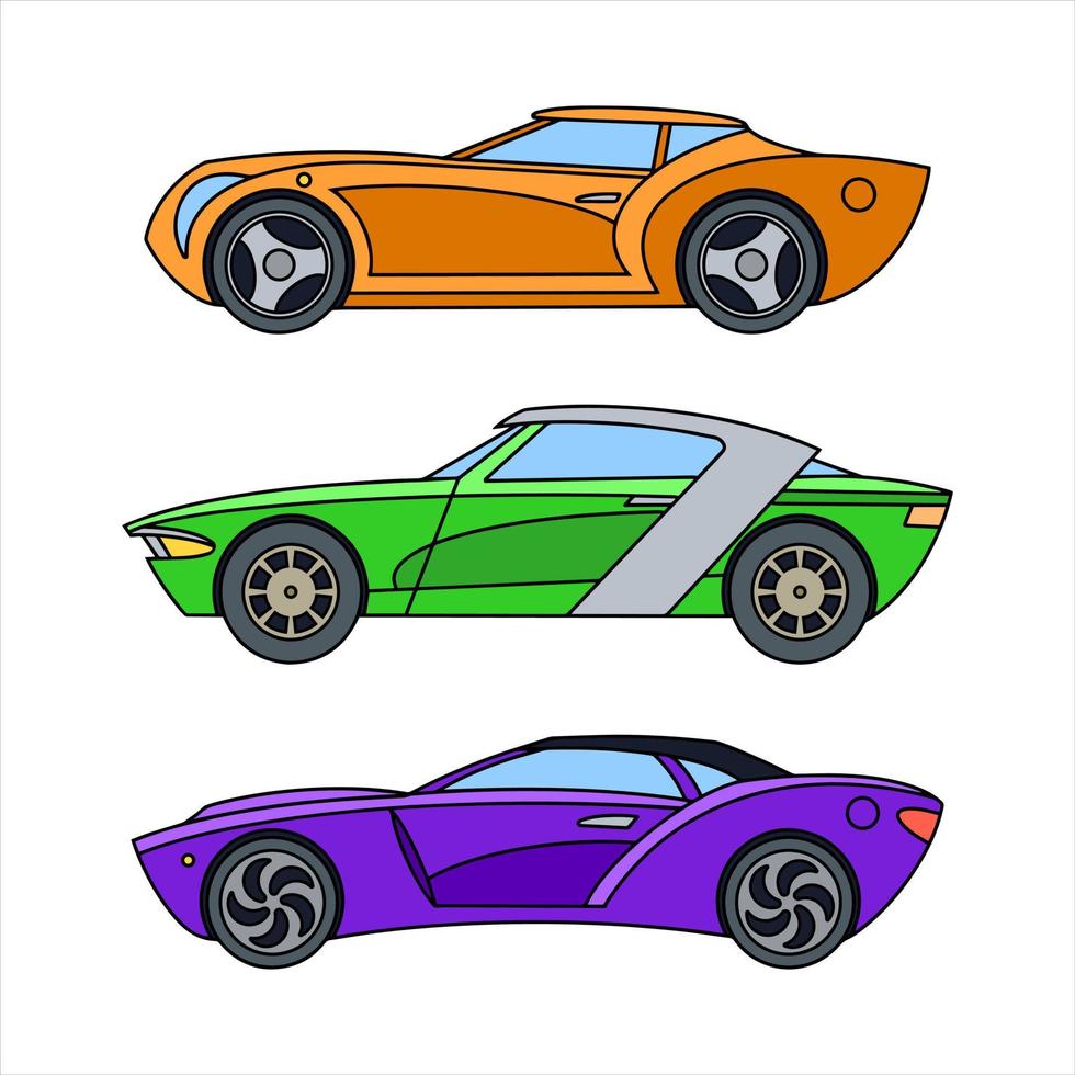 Reihe von Sportwagen. Limousinen. farbige Symbole. vektor
