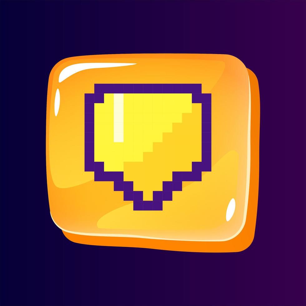 glänzende ui-schaltfläche für nachrichten mit pixeligem farbsymbol. Sprechblase. Kommunikation im Chat. Bearbeitbares 8-Bit-Grafikelement auf glänzender Glasrechteckform. isoliertes bild für arcade, videospieldesign vektor