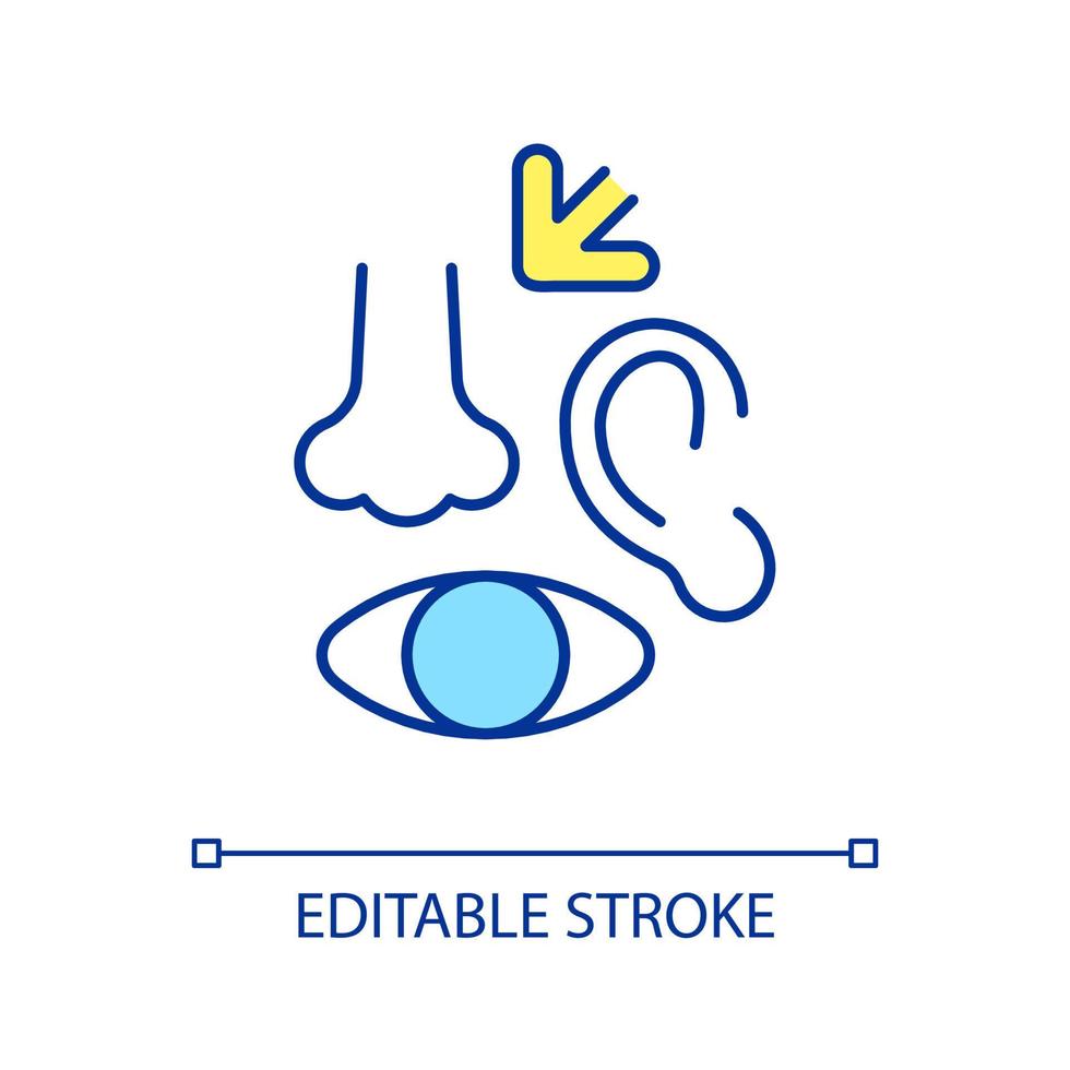 mänsklig känsla organ rgb Färg ikon. sensorisk system. uppfattning av information. fem receptorer. isolerat vektor illustration. enkel fylld linje teckning. redigerbar stroke