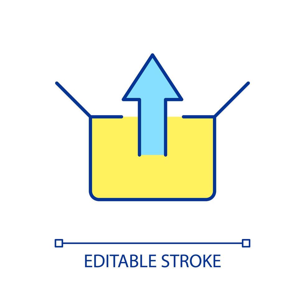 RGB-Farbsymbol für Auspackbox. Paketzustellung. Abrufinformationen. Lösung finden. erwachsen werden. isolierte Vektorillustration. einfache gefüllte Strichzeichnung. editierbarer Strich vektor