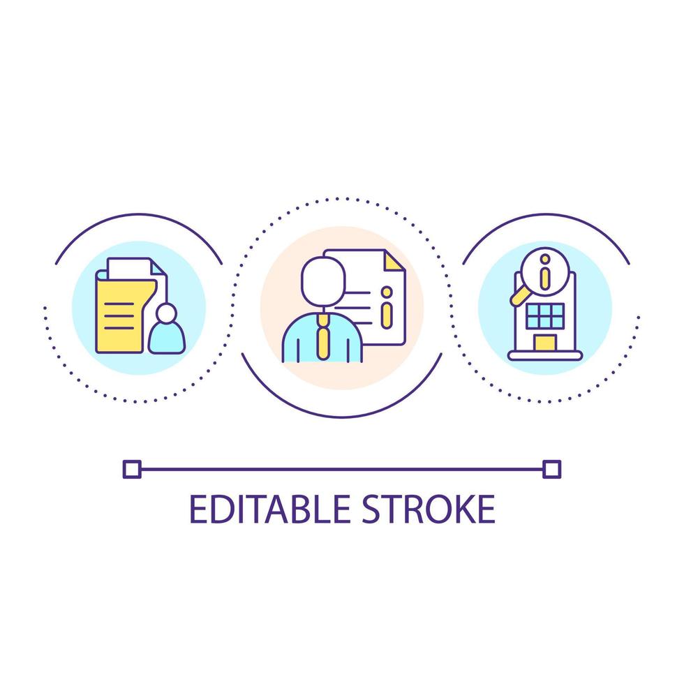 personlig klient data slinga begrepp ikon. förse information. advokat service. professionell ombud abstrakt aning tunn linje illustration. isolerat översikt teckning. redigerbar stroke vektor