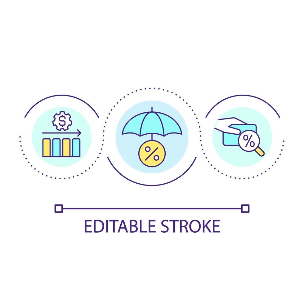 Symbol für das Konzept der Finanzstabilitätsschleife. Versicherungsschutz profitieren. einzahlungsprozentsatz abstrakte idee dünne linie illustration. isolierte Umrisszeichnung. editierbarer Strich vektor