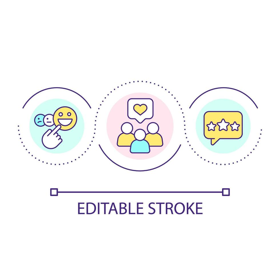 kunder tillfredsställelse slinga begrepp ikon. positiv klienter respons. konsument erfarenhet Betygsätta abstrakt aning tunn linje illustration. isolerat översikt teckning. redigerbar stroke vektor