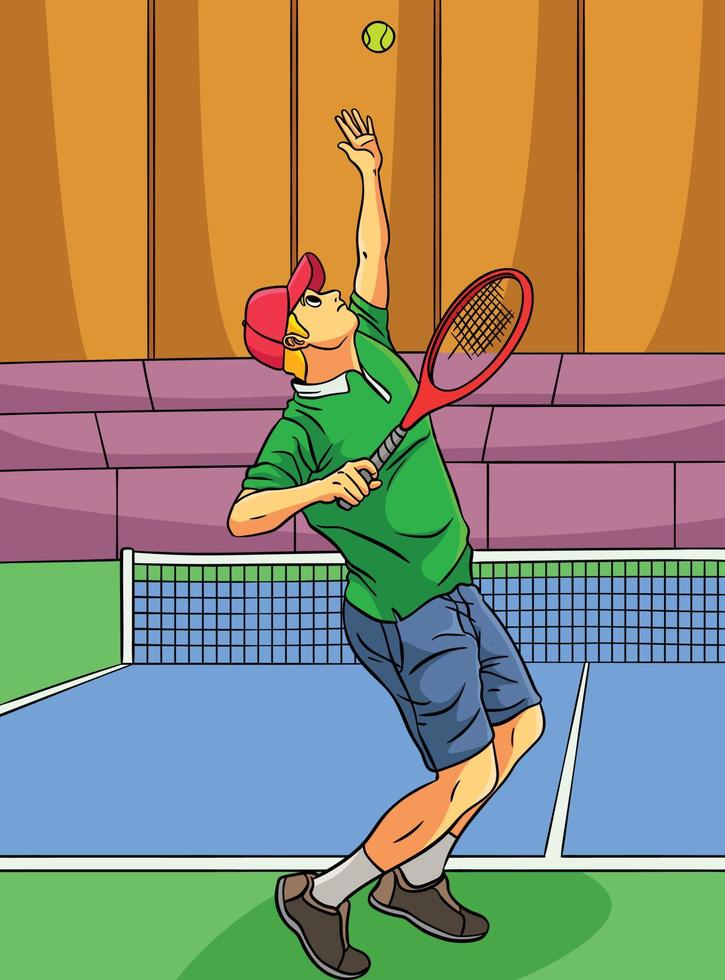 tennissport farbige karikaturillustration vektor