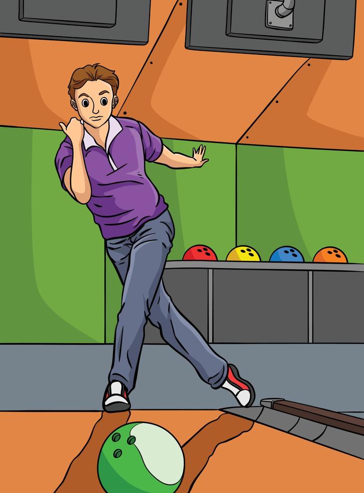 bowlingsport farbige karikaturillustration vektor