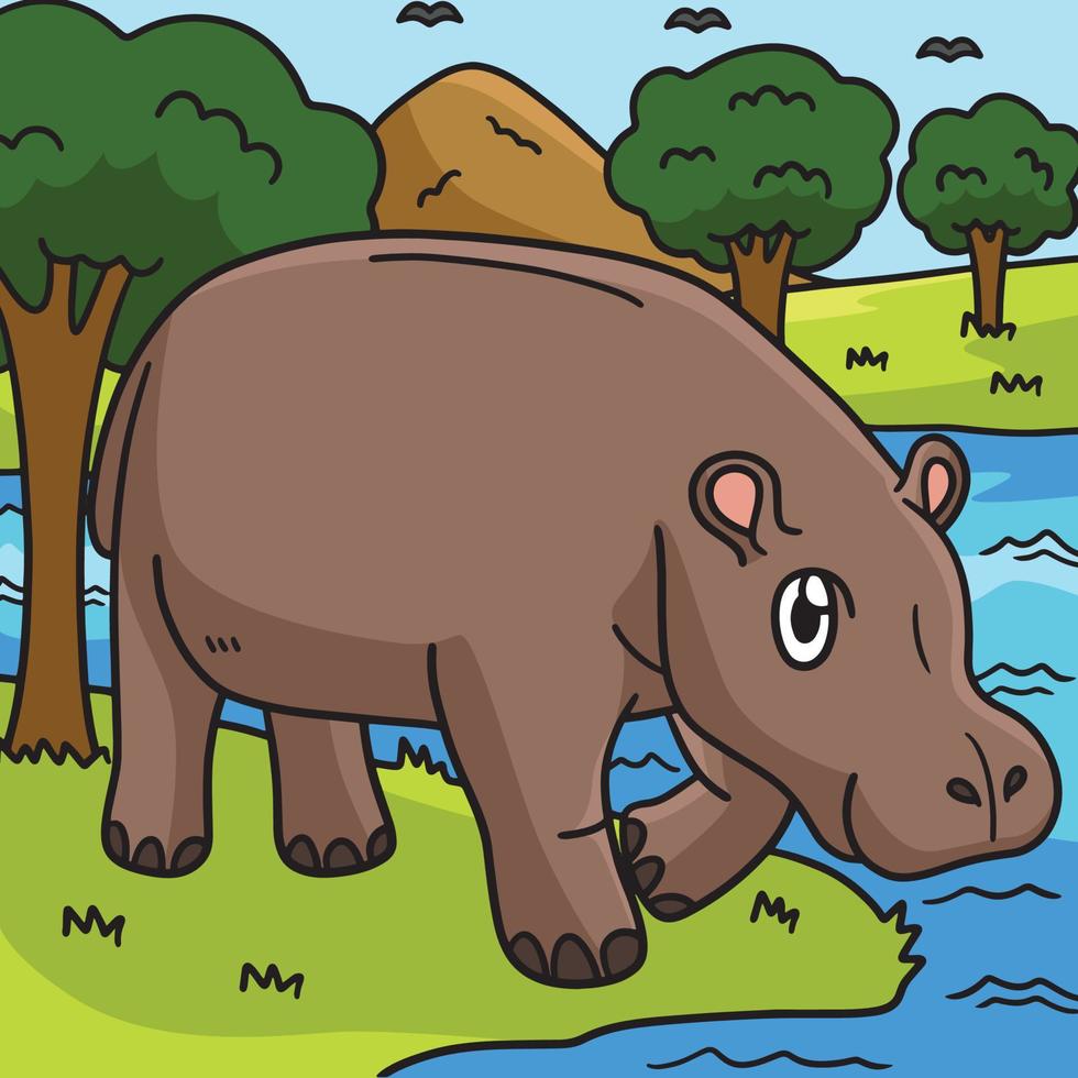 flodhäst marin djur- färgad tecknad serie illustration vektor