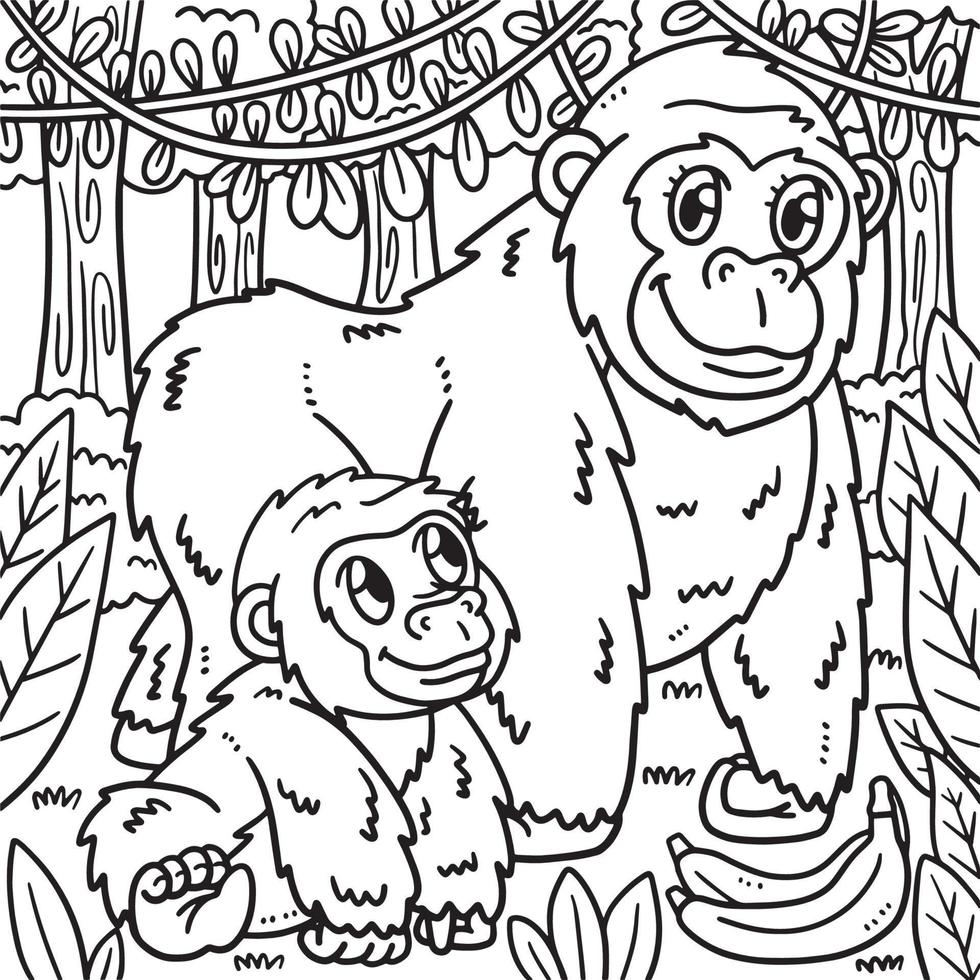 Gorilla-Mutter und Gorilla-Baby zum Ausmalen vektor