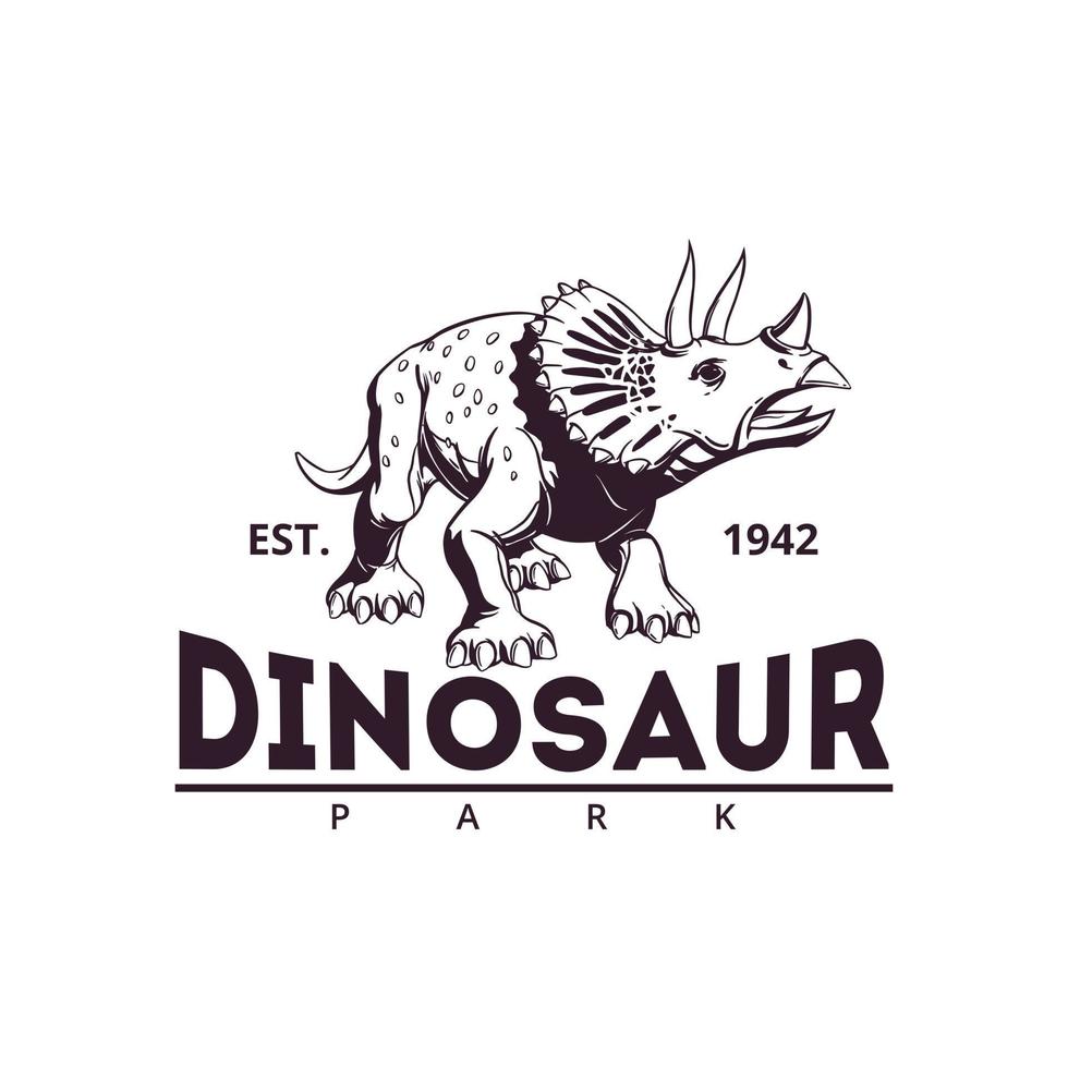 schwarz-weißes, handgezeichnetes Dinosaurier-Logo auf weißem Hintergrund für Geschäfts- und Website-Design. Vektor-Illustration. vektor