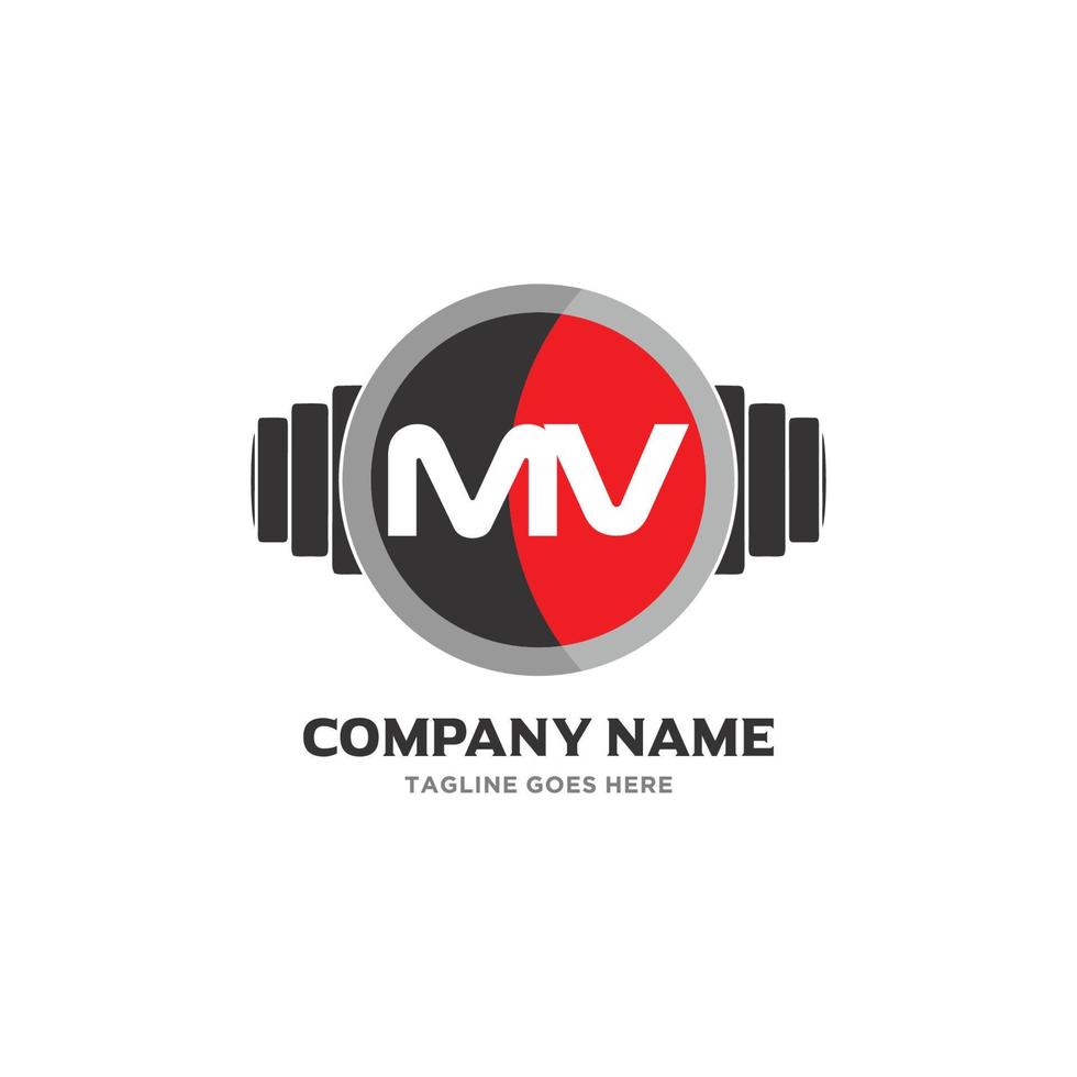 mv Brief Logo Design Symbol Fitness und Musik Vektorsymbol. vektor