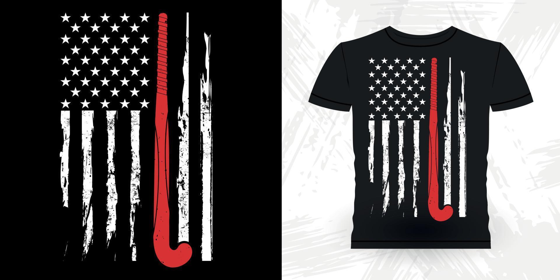 amerikan flagga rolig sporter hockey spelare gåva retro årgång hockey t-shirt design vektor