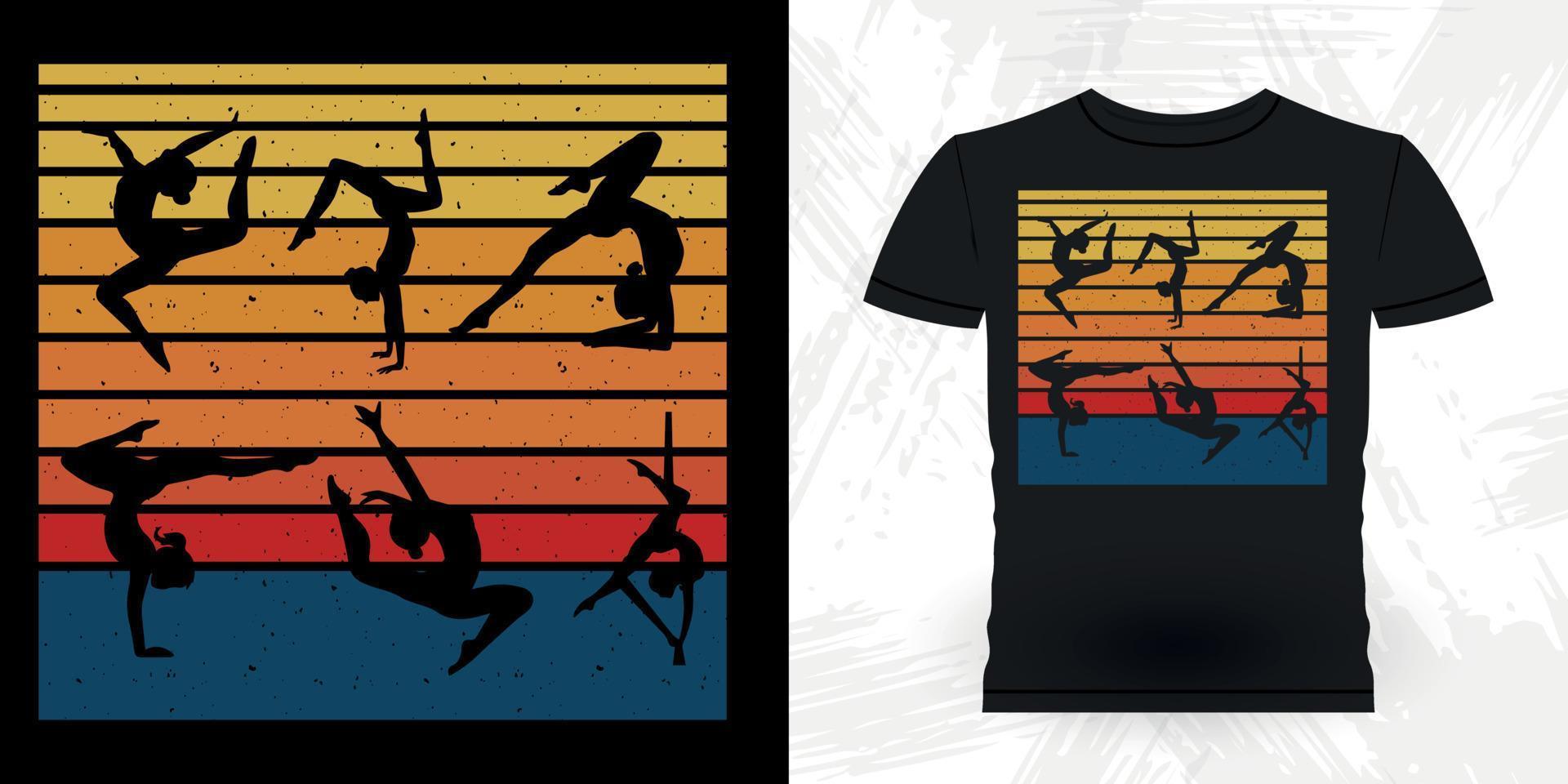 rolig gymnast flickor kvinnor retro årgång gymnastik t-shirt design vektor