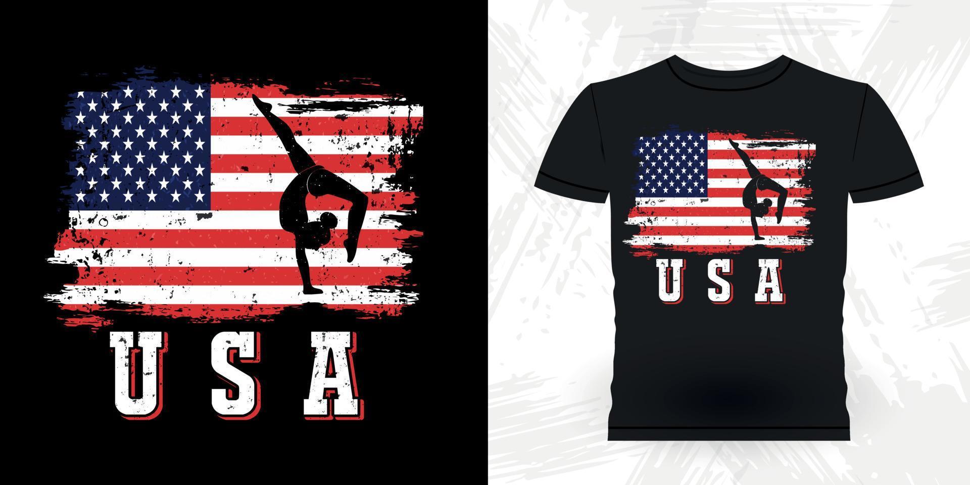 amerikan flagga rolig gymnast flickor kvinnor retro årgång mors dag gymnastik t-shirt design vektor