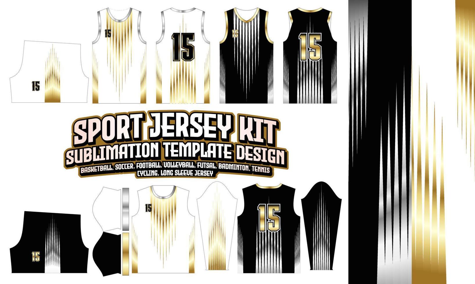 Streifen Jersey Bekleidung Sportbekleidung Sublimation goldenes Muster Design für Fußball Fußball E-Sport Basketball Volleyball Badminton Futsal T-Shirt vektor