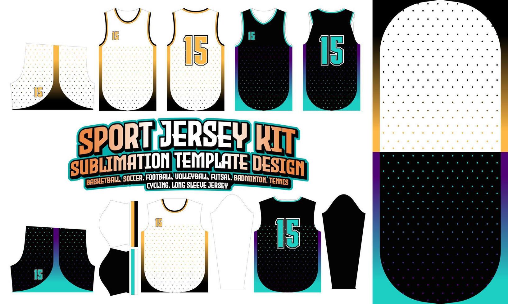 Halbton Farbverlauf Jersey Design Bekleidung Sublimation Layout Fußball Fußball Basketball Volleyball Badminton Futsal vektor