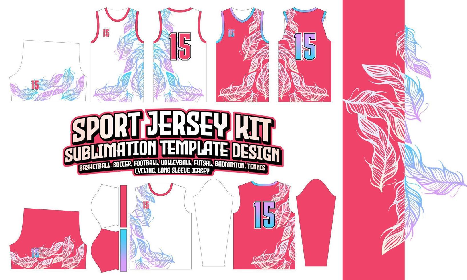 jersey fjädrar design kläder sublimering layout fotboll fotboll basketboll volleyboll badminton futsal vektor