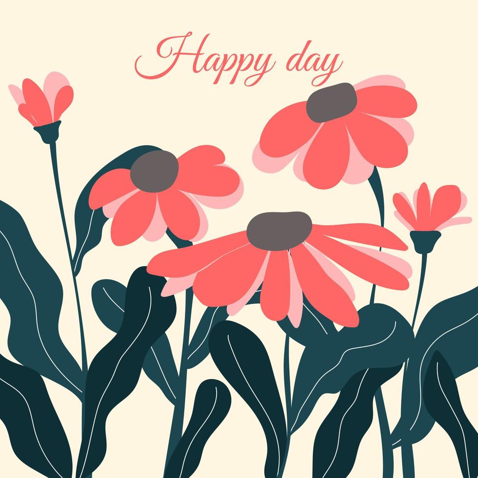 abstrakte rote und rosa Blume. Vintage-Farben Blumenhintergrund. hand gezeichnete moderne pflanzen des sommers. Illustrationsvektor 10 eps. vektor