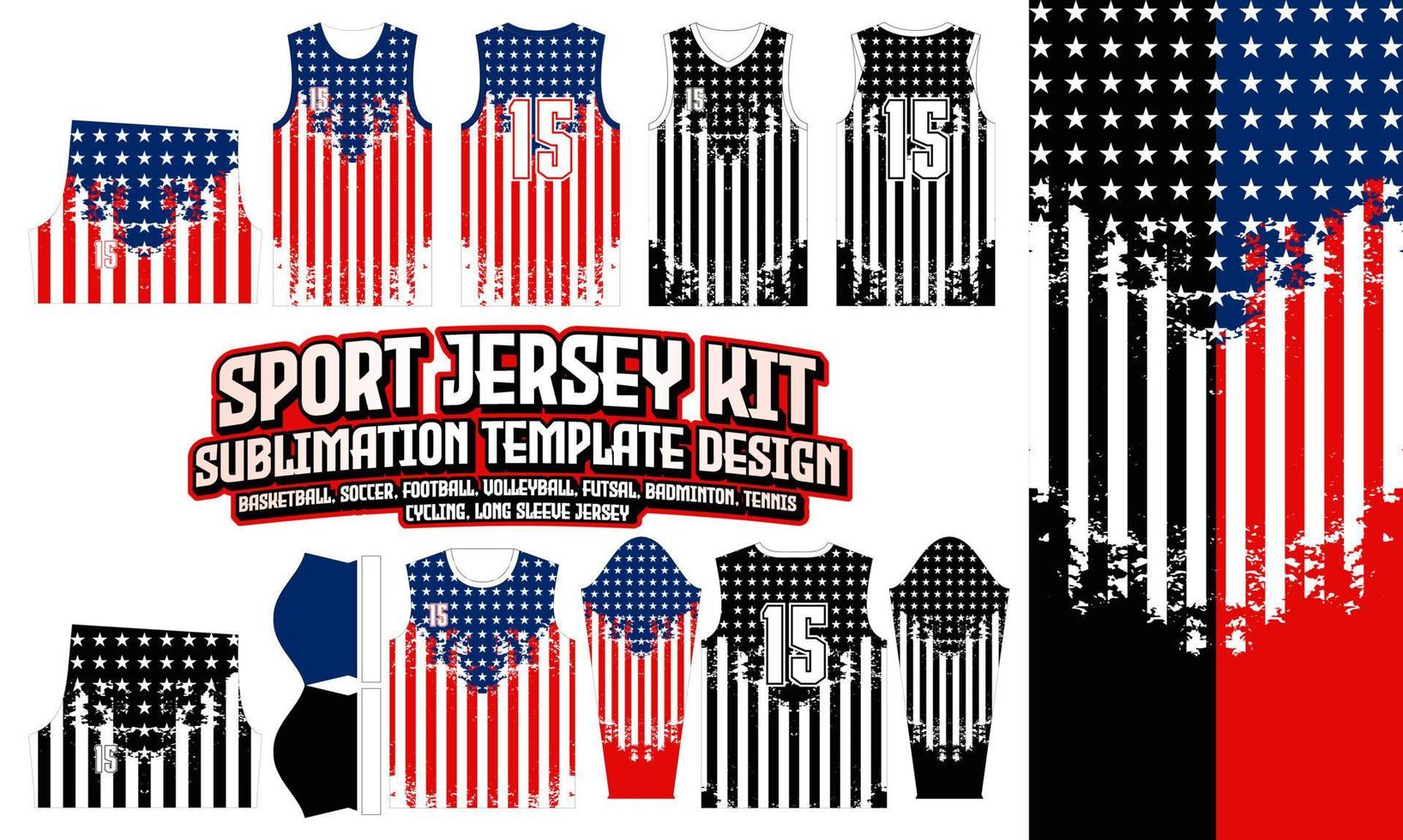 USA-Trikot-Design, Sportkleidung, Nationalflaggen-Layout für Fußball, Fußball, E-Sport, Basketball, Volleyball, Badminton, Futsal-T-Shirt vektor