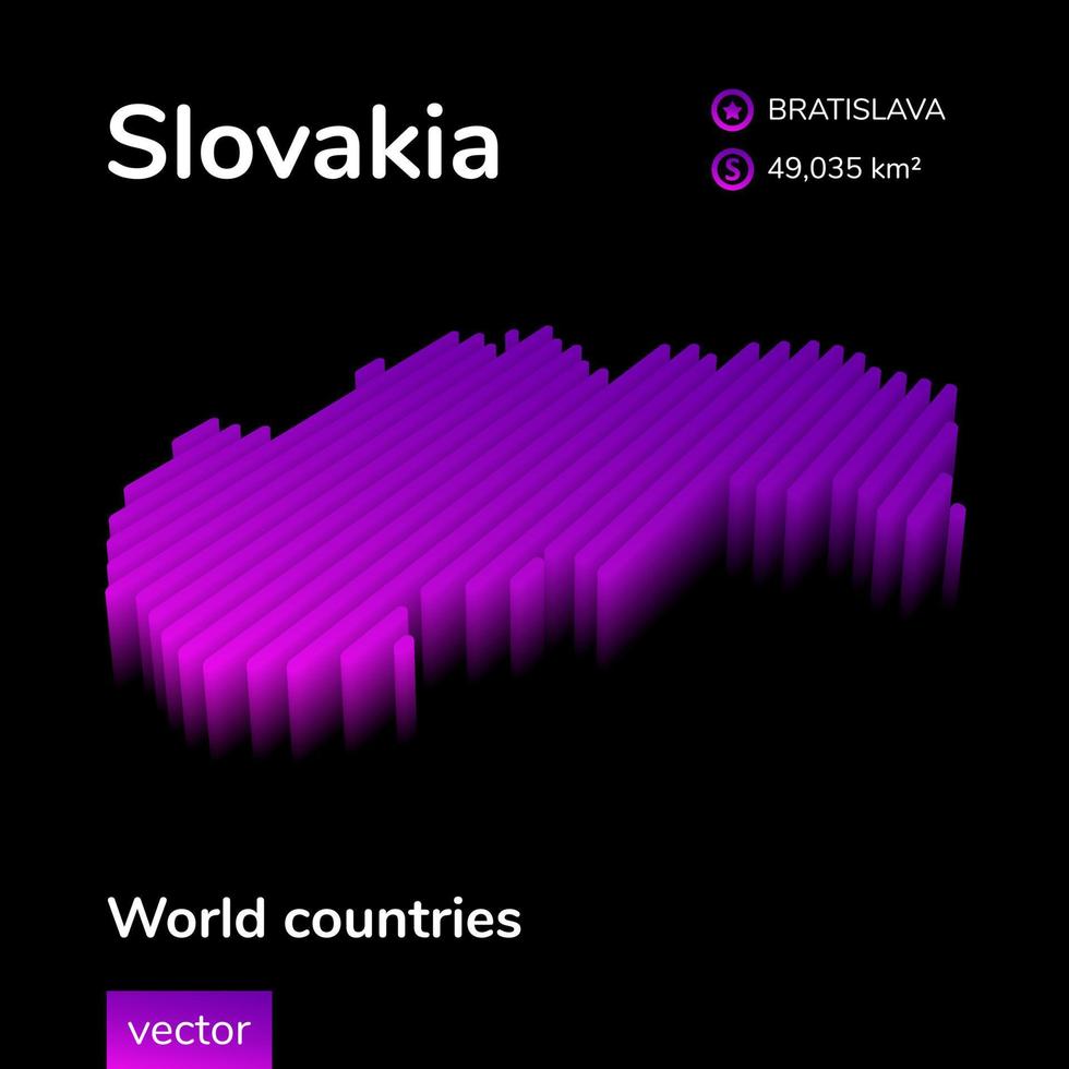 slovakia 3d Karta. stiliserade neon digital isometrisk randig vektor Karta i violett och rosa färger på de svart bakgrund