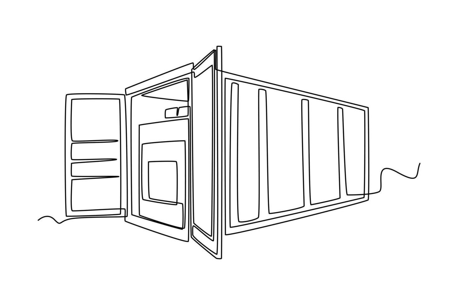 durchgehende einzeilige zeichnung öffnen sie einen frachtcontainer mit vollen pappkartons. Cargo-Konzept. einzeiliges zeichnen design vektorgrafik illustration. vektor