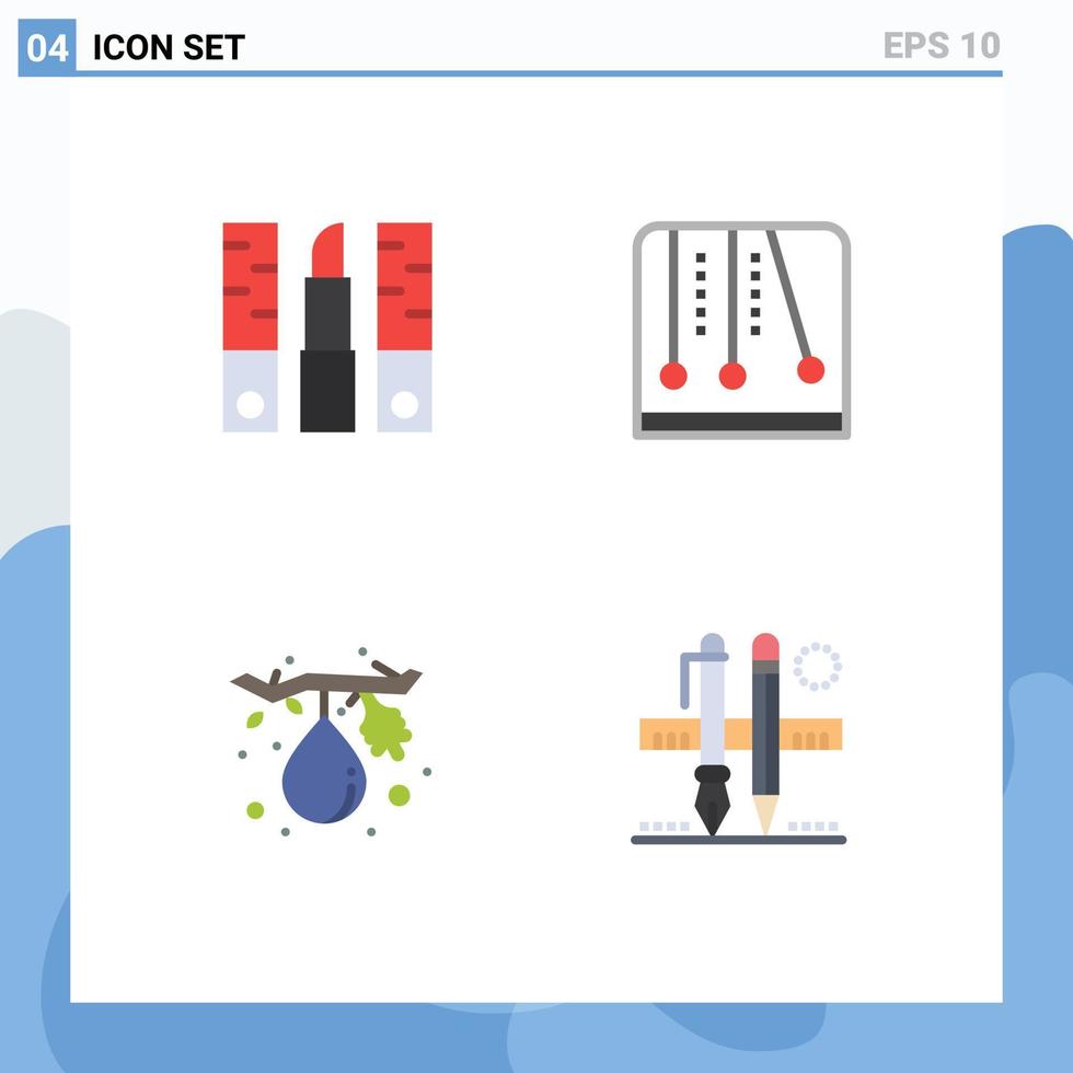 packa av 4 kreativ platt ikoner av kosmetolog fikon läppstift spel frukt redigerbar vektor design element