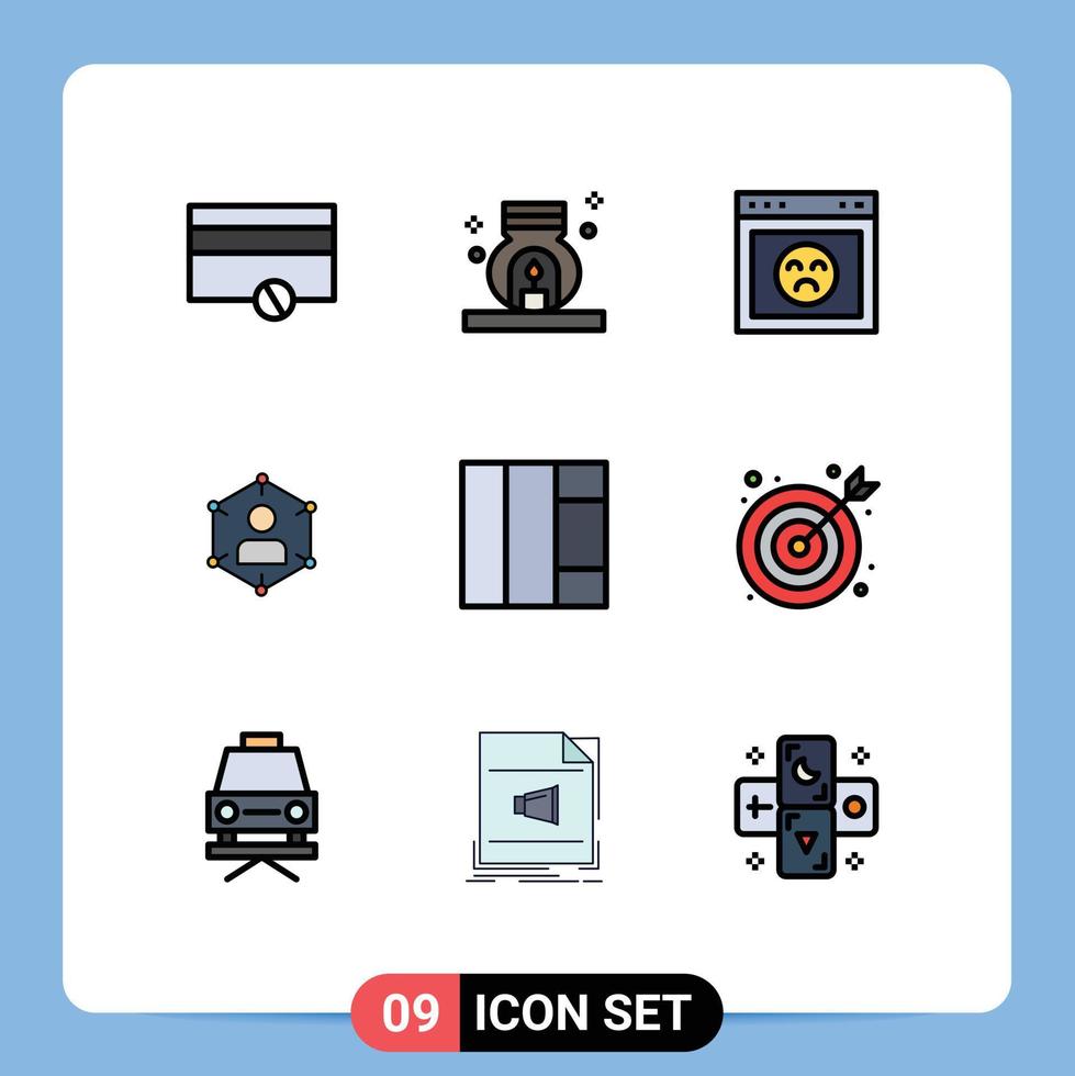 Satz von 9 Vektor-Fülllinien-Flachfarben auf Raster für persönliche Fehler des Benutzers Menschen Kommunikation editierbare Vektor-Design-Elemente vektor