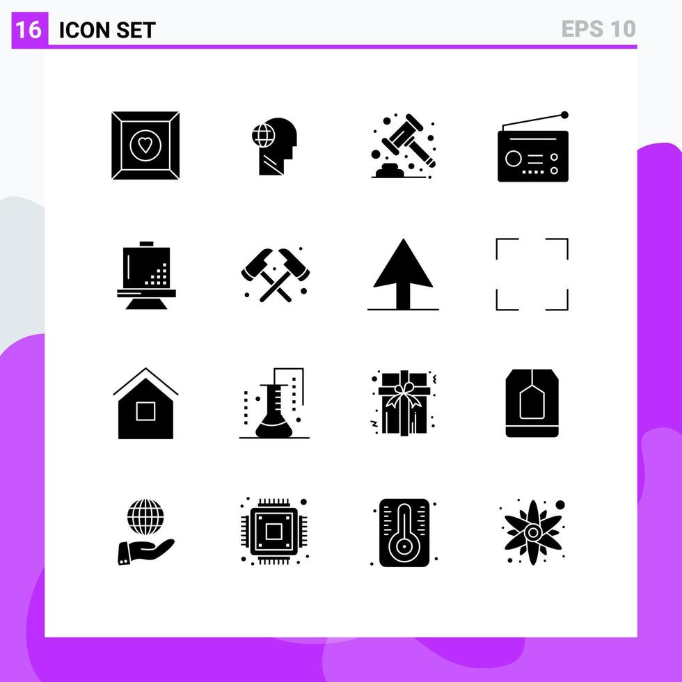 16 tematiska vektor fast glyfer och redigerbar symboler av kodning teknologi auktion radio enheter redigerbar vektor design element