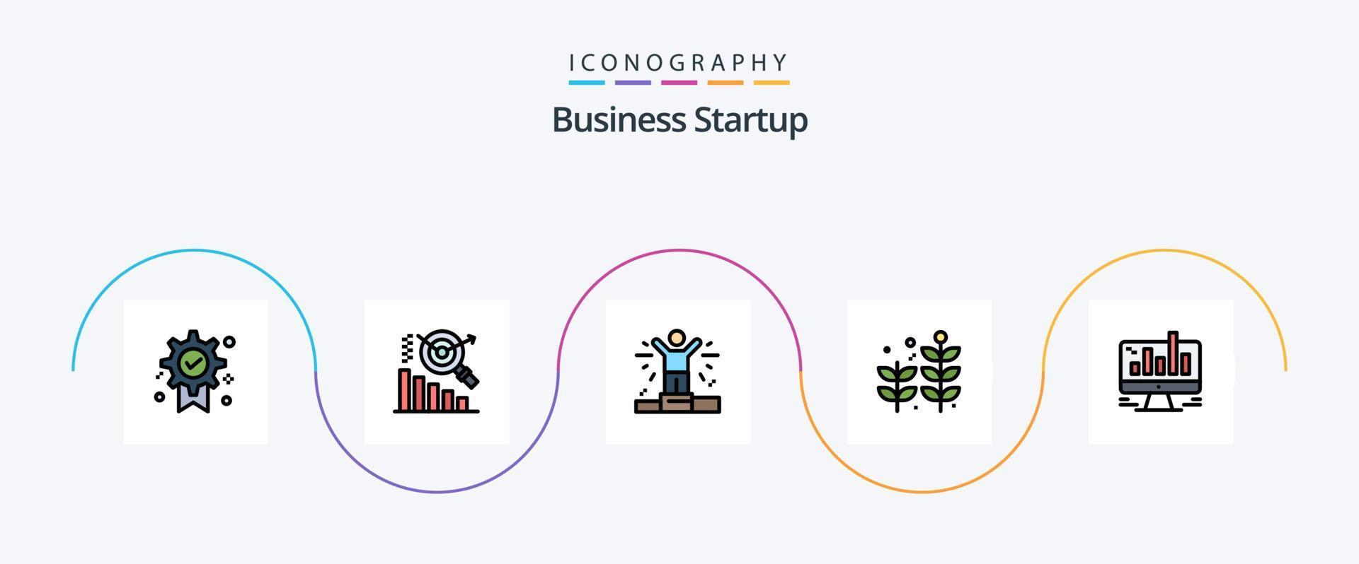 Unternehmensgründungslinie gefülltes flaches 5-Icon-Paket einschließlich Web. Rechner. Mann. Diagramm. Pflanze, Anlage vektor