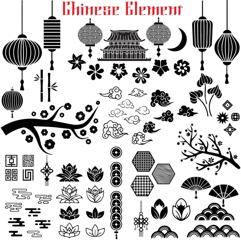 kinesisk element vektor uppsättning. kinesisk traditionell ornament.