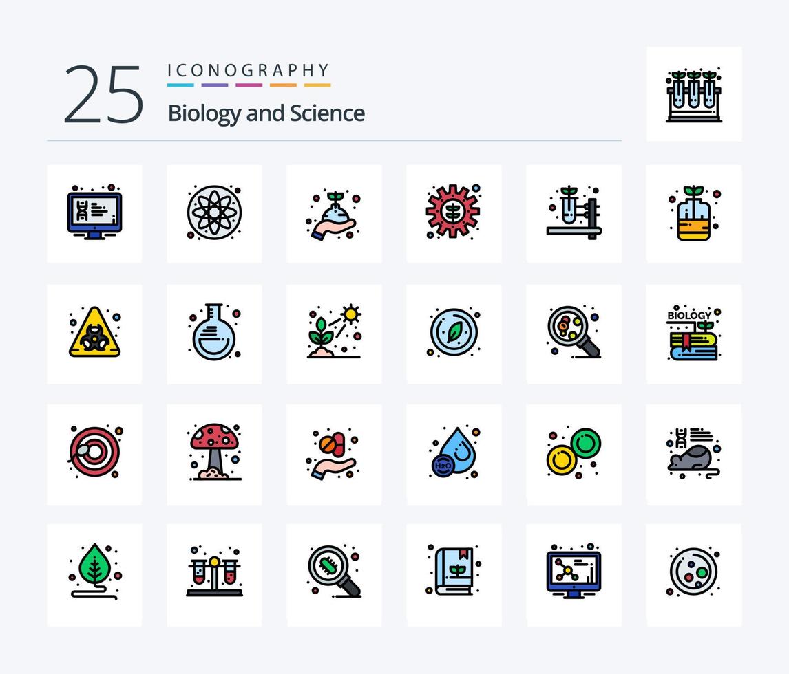 Biologie 25 Zeilen gefülltes Icon Pack inklusive Kräutertest. Einstellung. Pflege. Pflanze, Anlage. Umgebung vektor