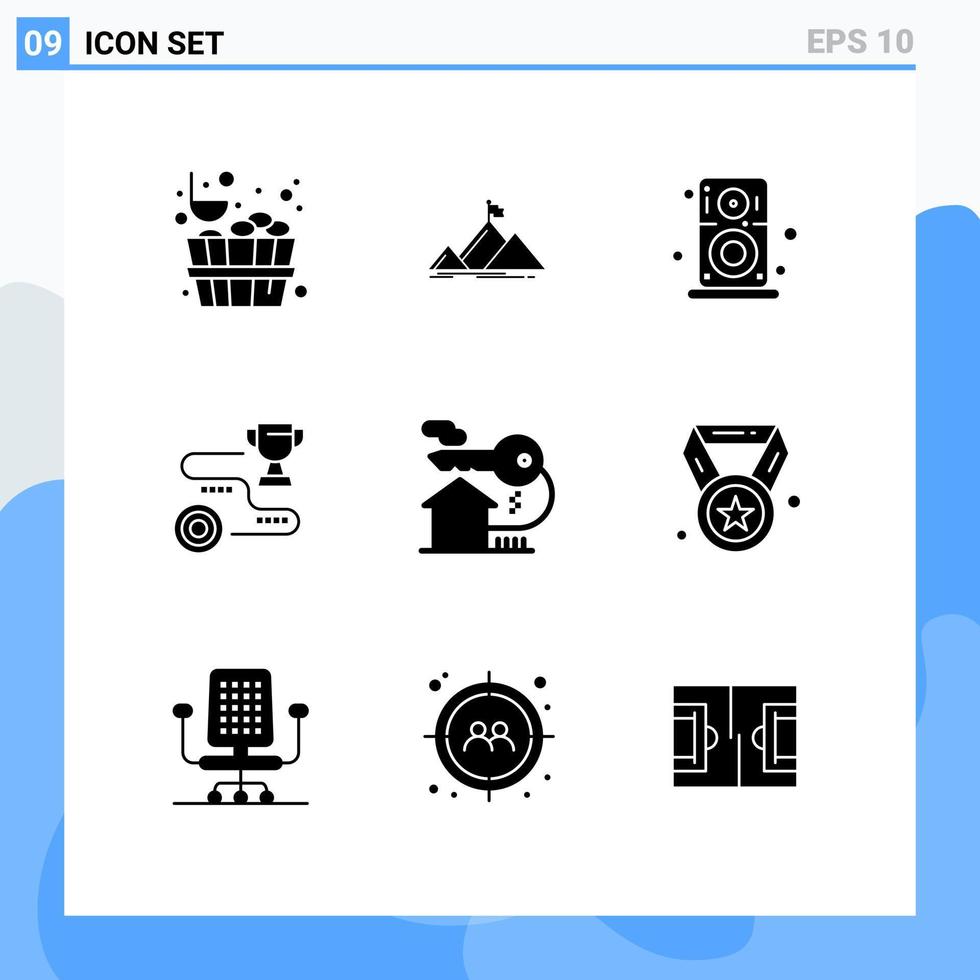redigerbar vektor linje packa av 9 enkel fast glyfer av hus vinna hårdvara väg mål redigerbar vektor design element