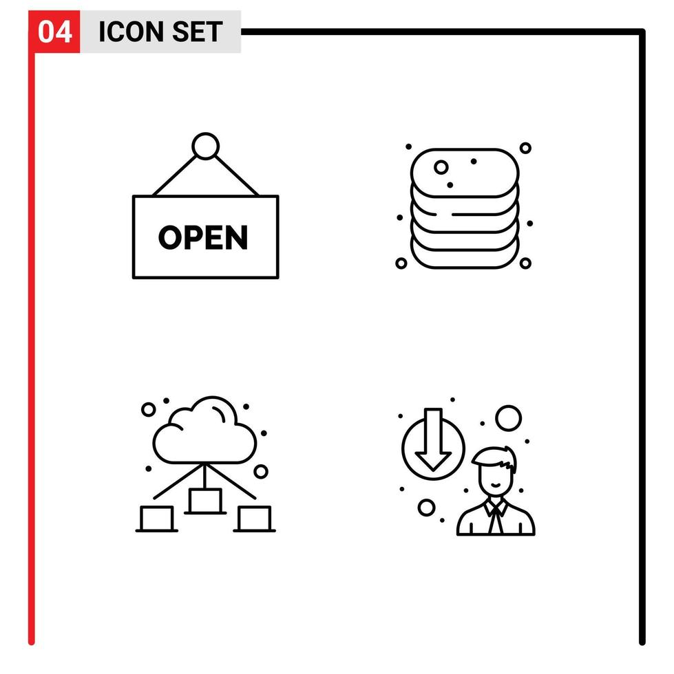 universell ikon symboler grupp av 4 modern fylld linje platt färger av öppen nätverk nötkött mat karriär degradering redigerbar vektor design element