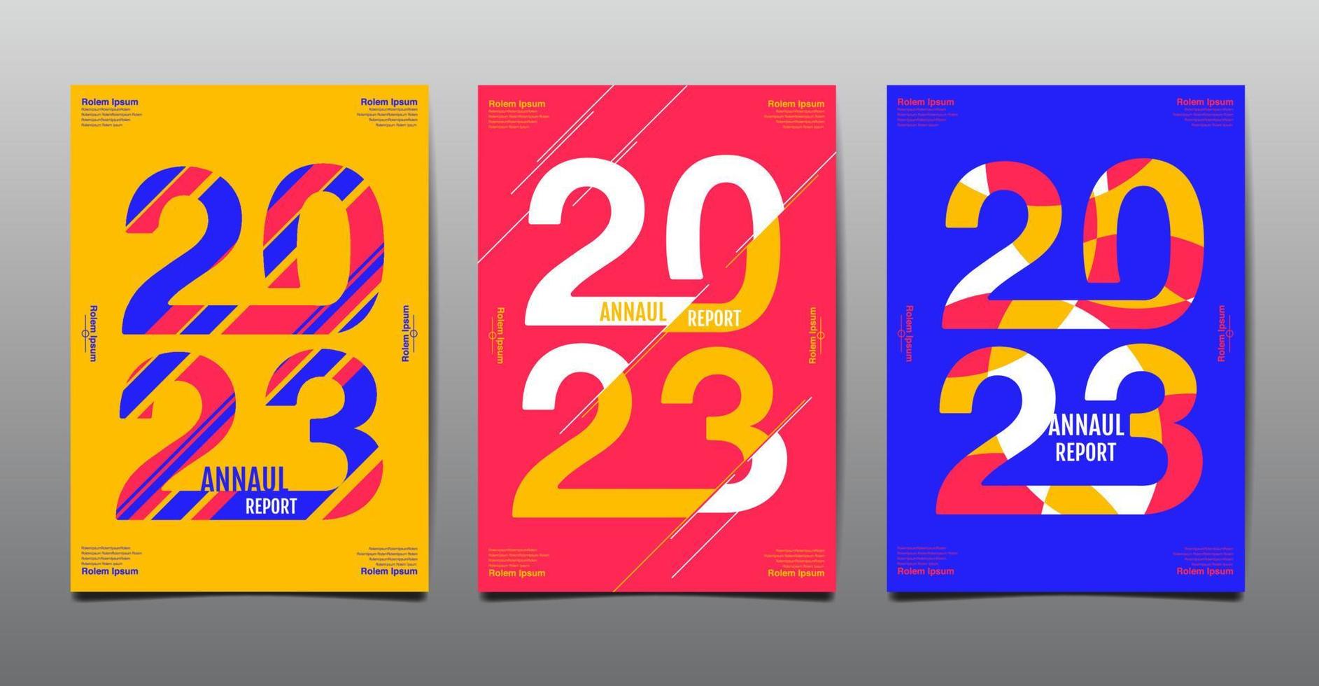 Jahresbericht, Template-Layout-Design 2023, Typografie, flacher Design-Hintergrund. vektor