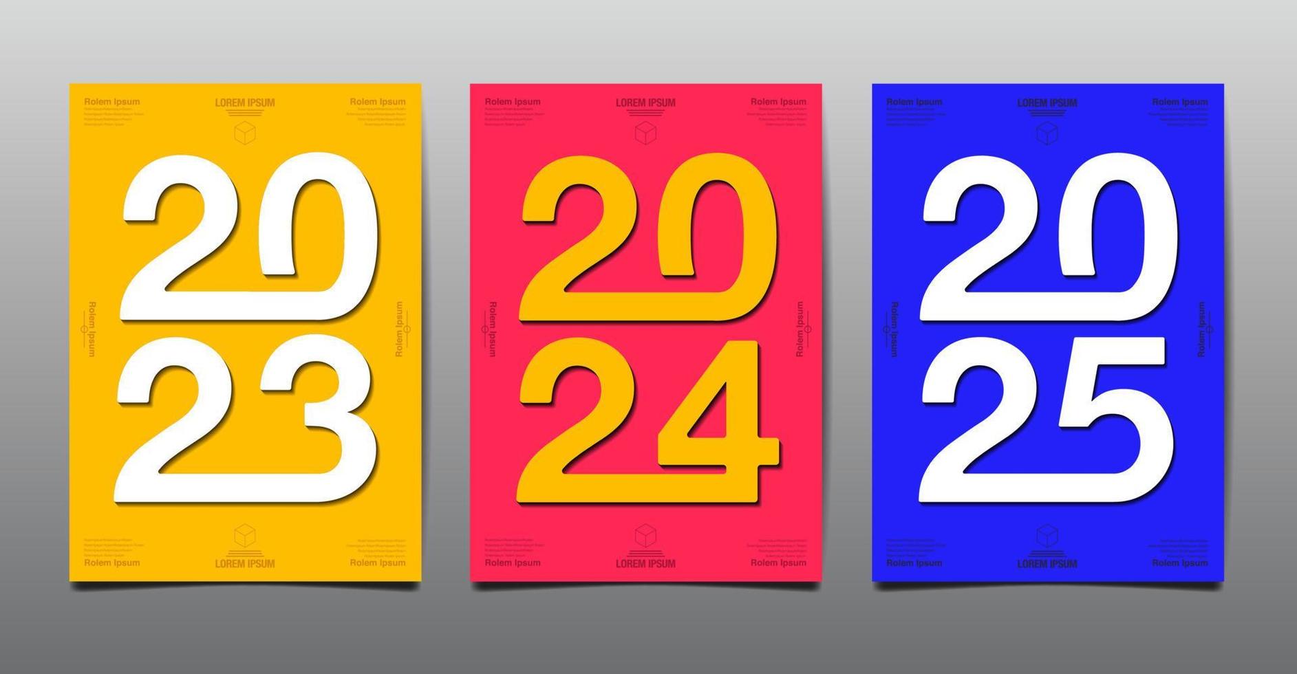mall layout design 2023, 2024, 2025, typografi, omslag bok, abstrakt platt bakgrund. vektor