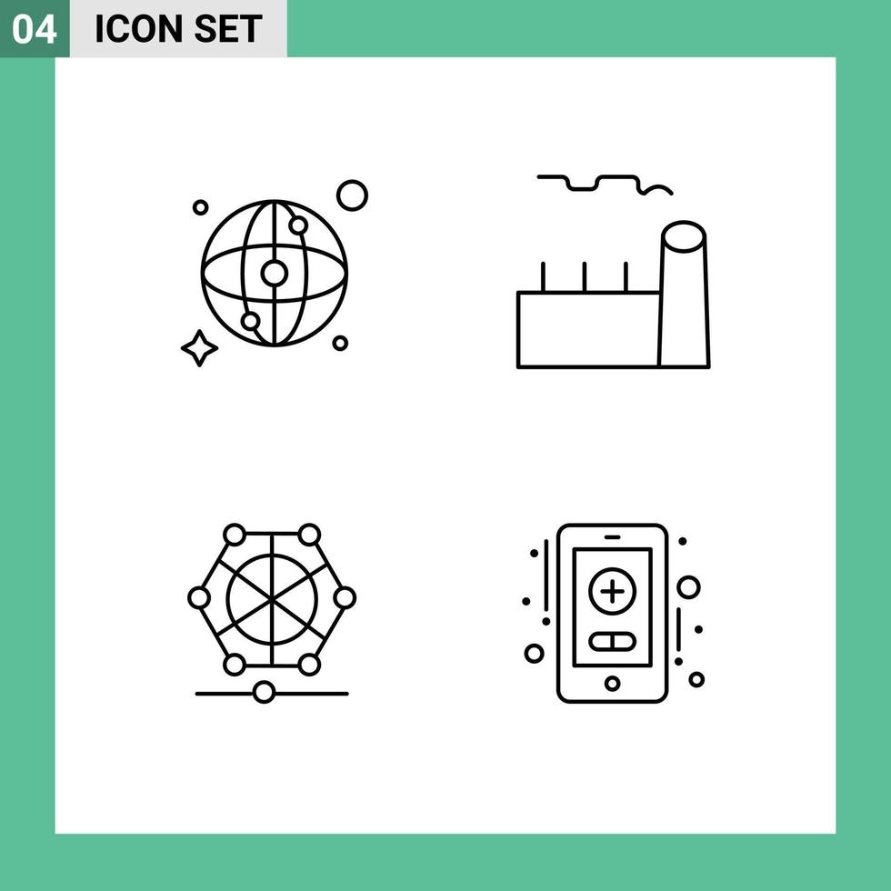 uppsättning av 4 kommersiell fylld linje platt färger packa för värld inlärning panna industriell växt data redigerbar vektor design element