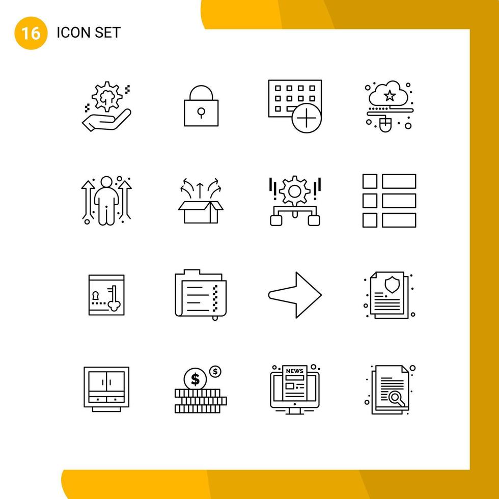 Piktogrammsatz mit 16 einfachen Umrissen von Online-Daten fügt verbundene Hardware-bearbeitbare Vektordesign-Elemente hinzu vektor