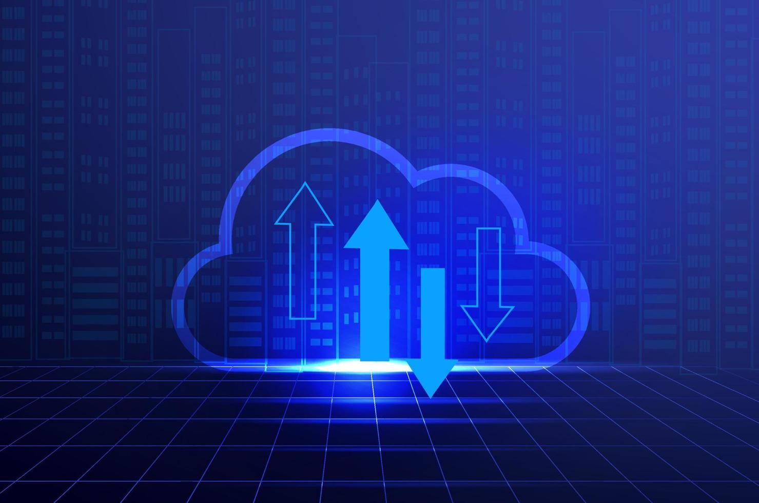 Cloud-Computing-Netzwerk. Cloud-Technologie, Cloud-Datenübertragung und Online-Datenspeicherung. digitale Cloud-Speicherdienst-Vektorillustration vektor