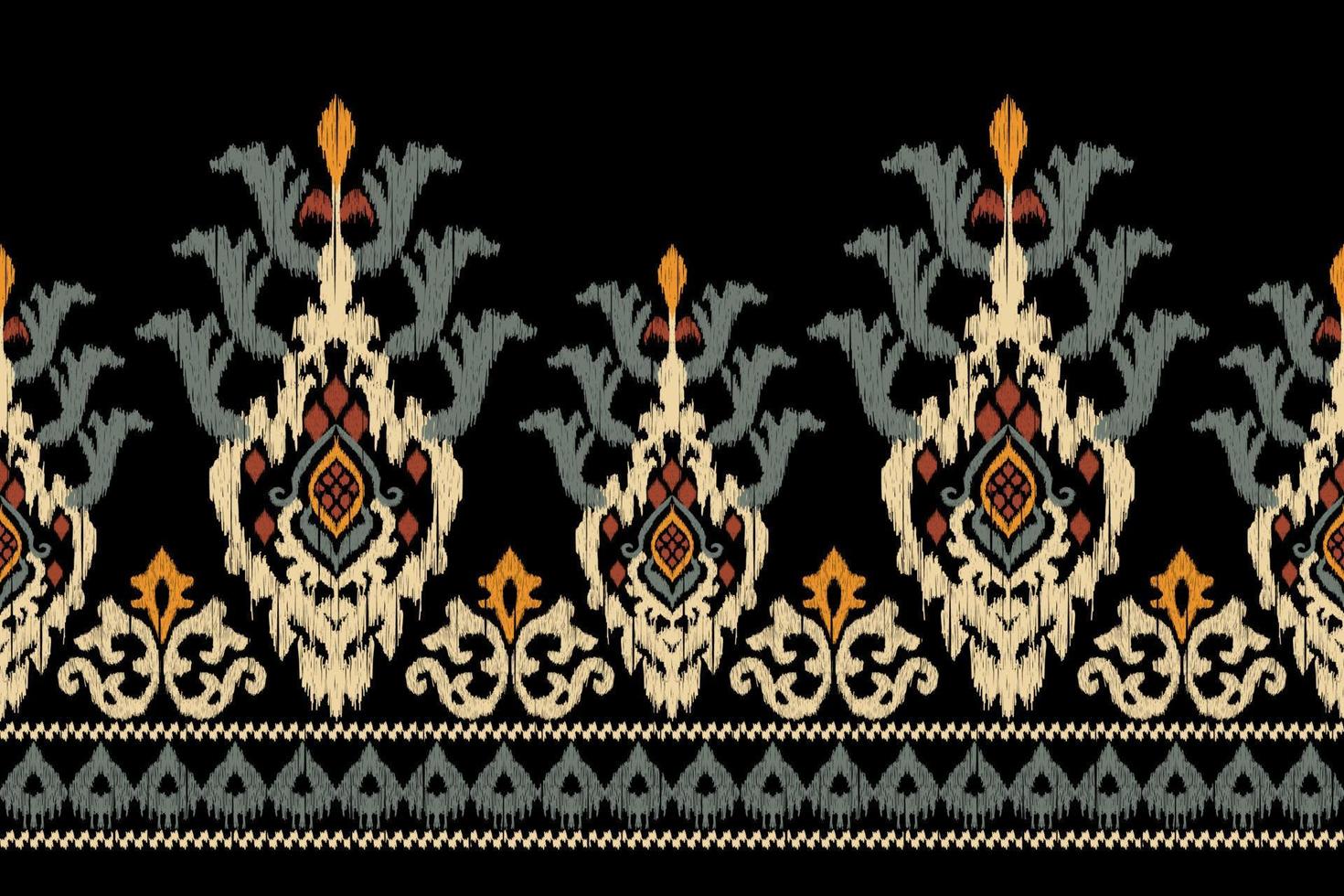 ikat blommig paisley broderi på svart bakgrund.geometrisk etnisk orientalisk mönster traditionell.aztec stil abstrakt vektor illustration.design för textur, tyg, kläder, inslagning, dekoration, sarong.