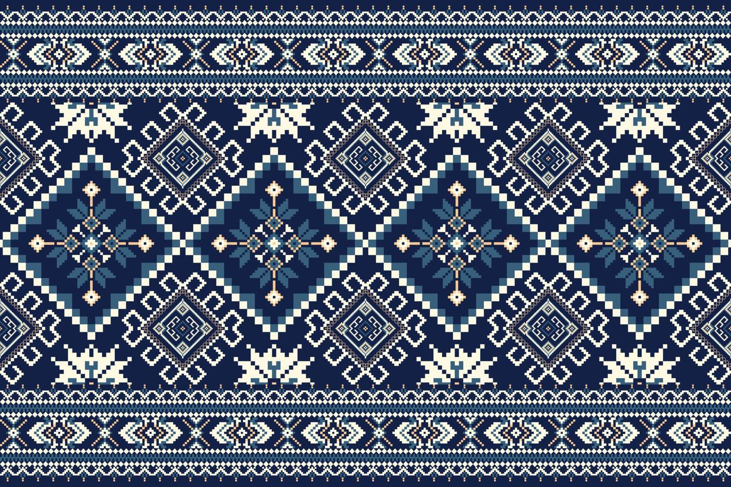 blommig korsa sy broderi på Marin blå bakgrund.geometrisk etnisk orientalisk mönster traditionell.aztec stil abstrakt vektor illustration.design för textur, tyg, kläder, inslagning, dekoration.