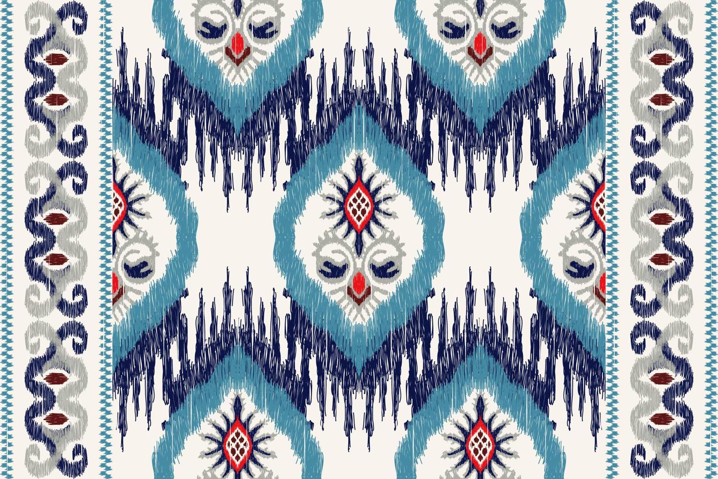 ikat blommig paisley broderi på vit bakgrund.geometrisk etnisk orientalisk mönster traditionell.aztec stil abstrakt vektor illustration.design för textur, tyg, kläder, inslagning, dekoration, halsduk.