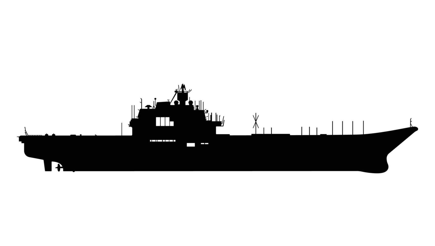 Flugzeugträger-Kriegsschiff-Schiffssilhouette, militärisches, seetüchtiges Luftwaffenstützpunkt-Armee-Kapitalschiff vektor