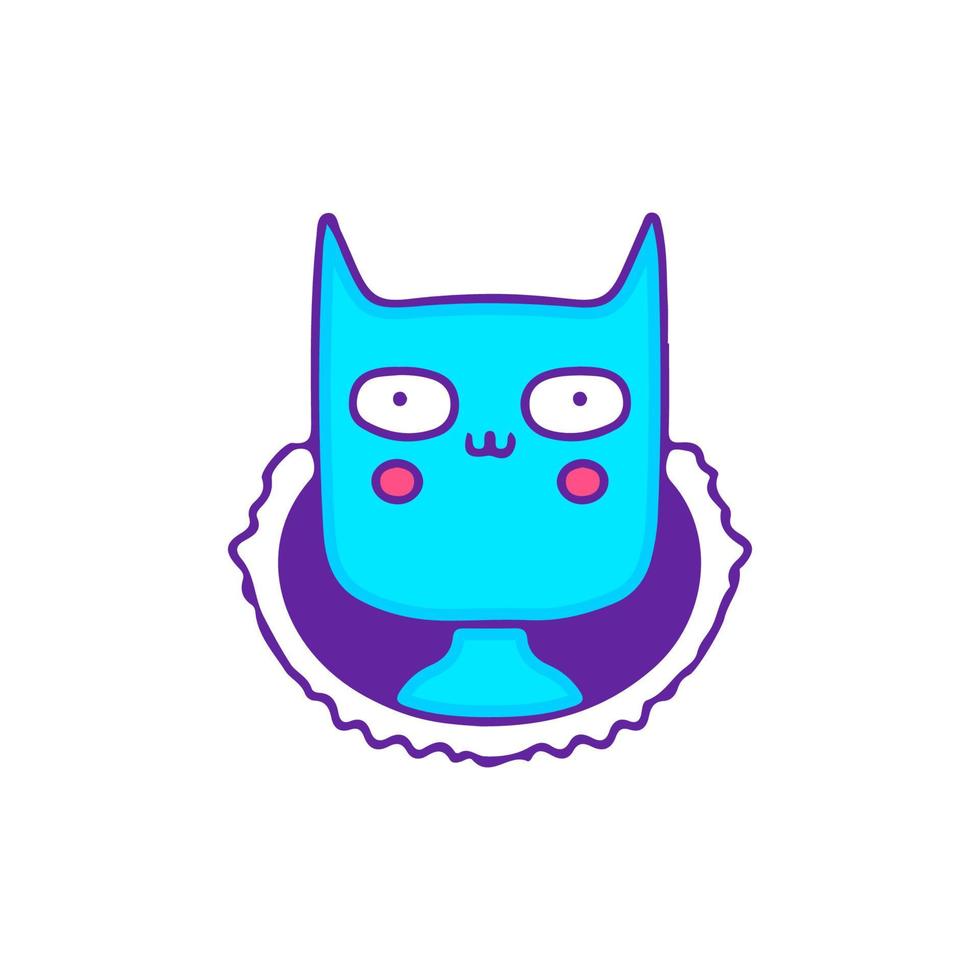 blå katt huvud kikar genom rev papper, illustration för t-shirt, klistermärke, eller kläder handelsvaror. med klotter, retro, och tecknad serie stil. vektor