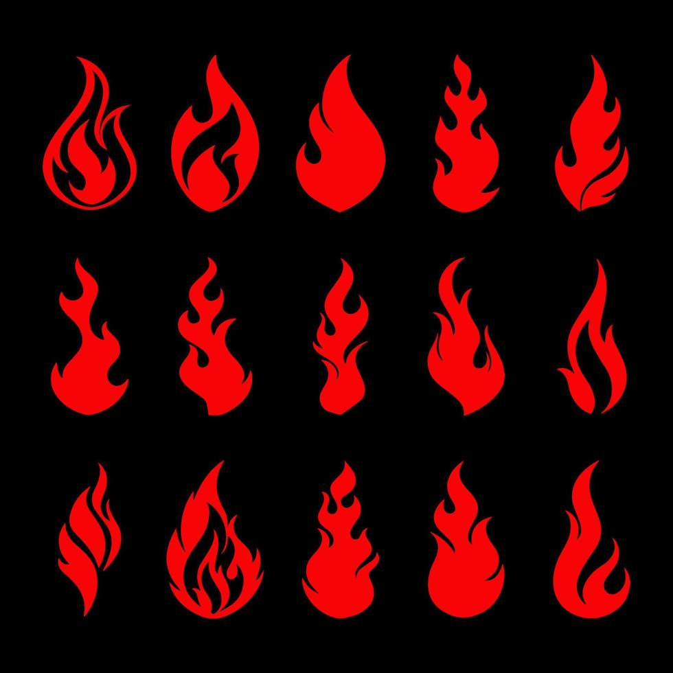 Feuer-Flamme-Vektor-Set. Silhouettensymbole des roten Feuers. vektor