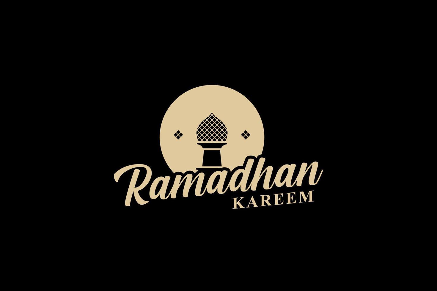 Einfaches Ramadan-Kareem-Logo-Design und goldfarbene Moscheenkuppel-Silhouette vektor