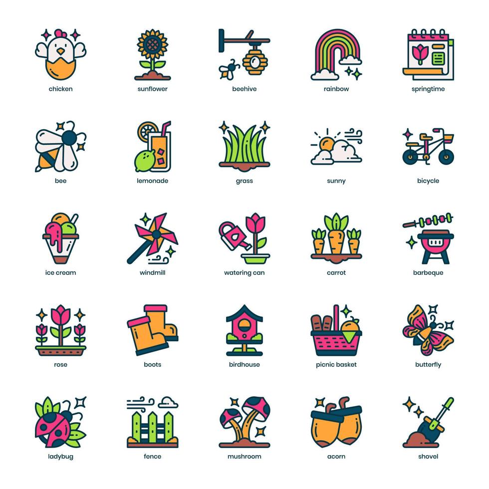 Springtime Icon Pack für Ihr Website-Design, Logo, App und Benutzeroberfläche. Frühlingssymbol gefülltes Farbdesign. Vektorgrafik-Illustration und editierbarer Strich. vektor