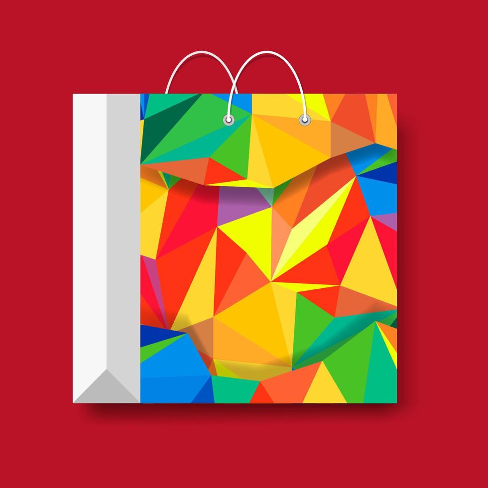 Einkaufspapiertüte, Vektormarketing-Symbol lokalisiert auf einem roten Hintergrund. vektor